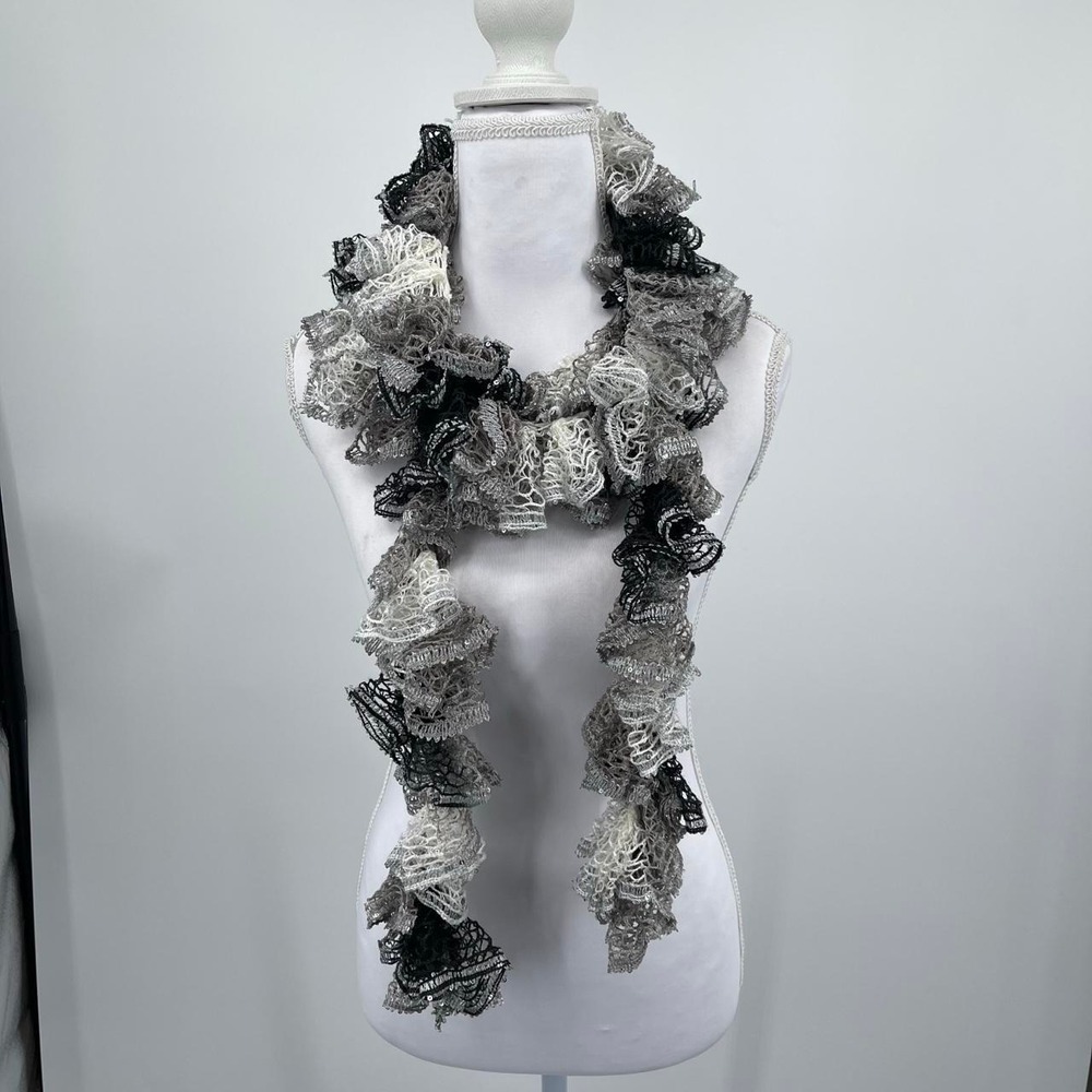 Y2K Fairy Handmade Crotchet Knit Scarf Whimsy Maximalist Emo Ruffle Eclectic